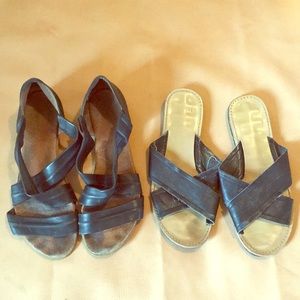 Bundle Two Black Leather Sandals